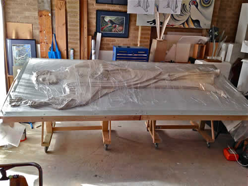 St Patrick sculpture  - completed clay figure of Confessio icon (wrapped)